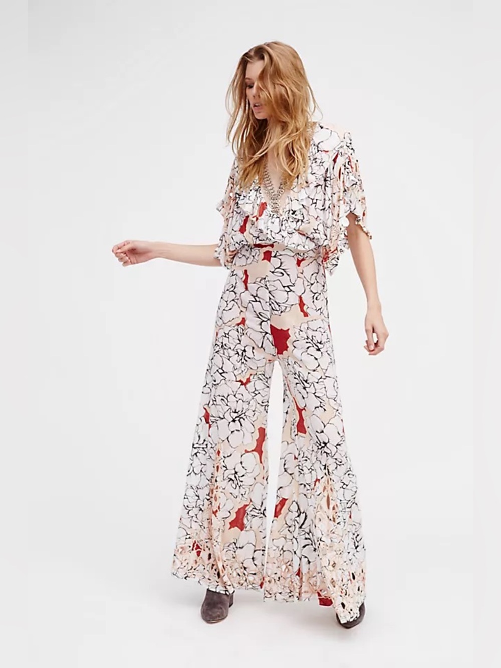 Free People Sketchbook Jumpsuit Size‎ 2 Boho Relaxed One Piece